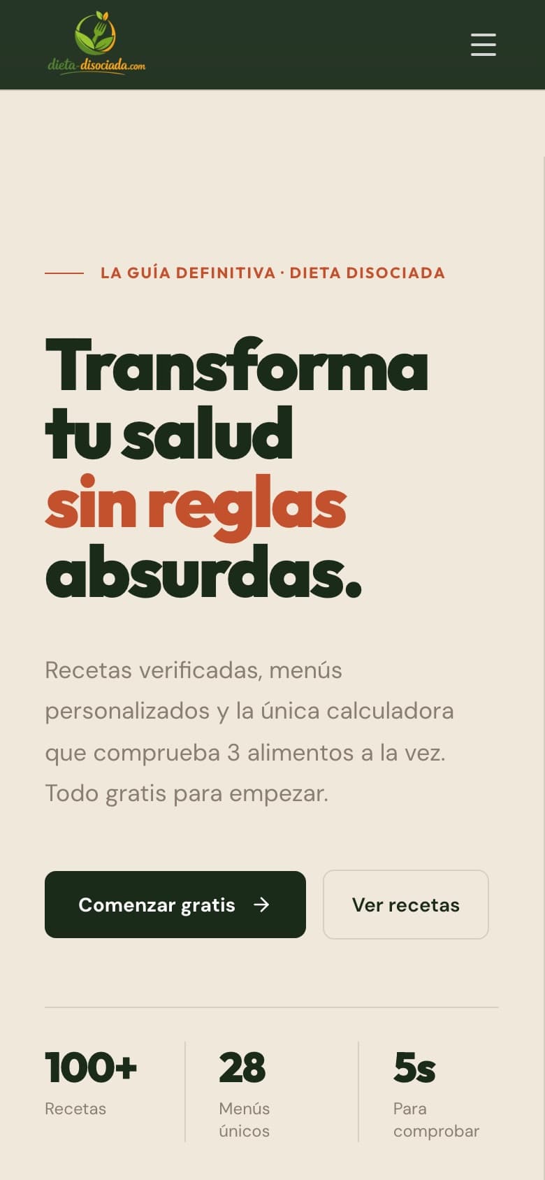 Dieta Disociada on mobile, where meal decisions actually happen