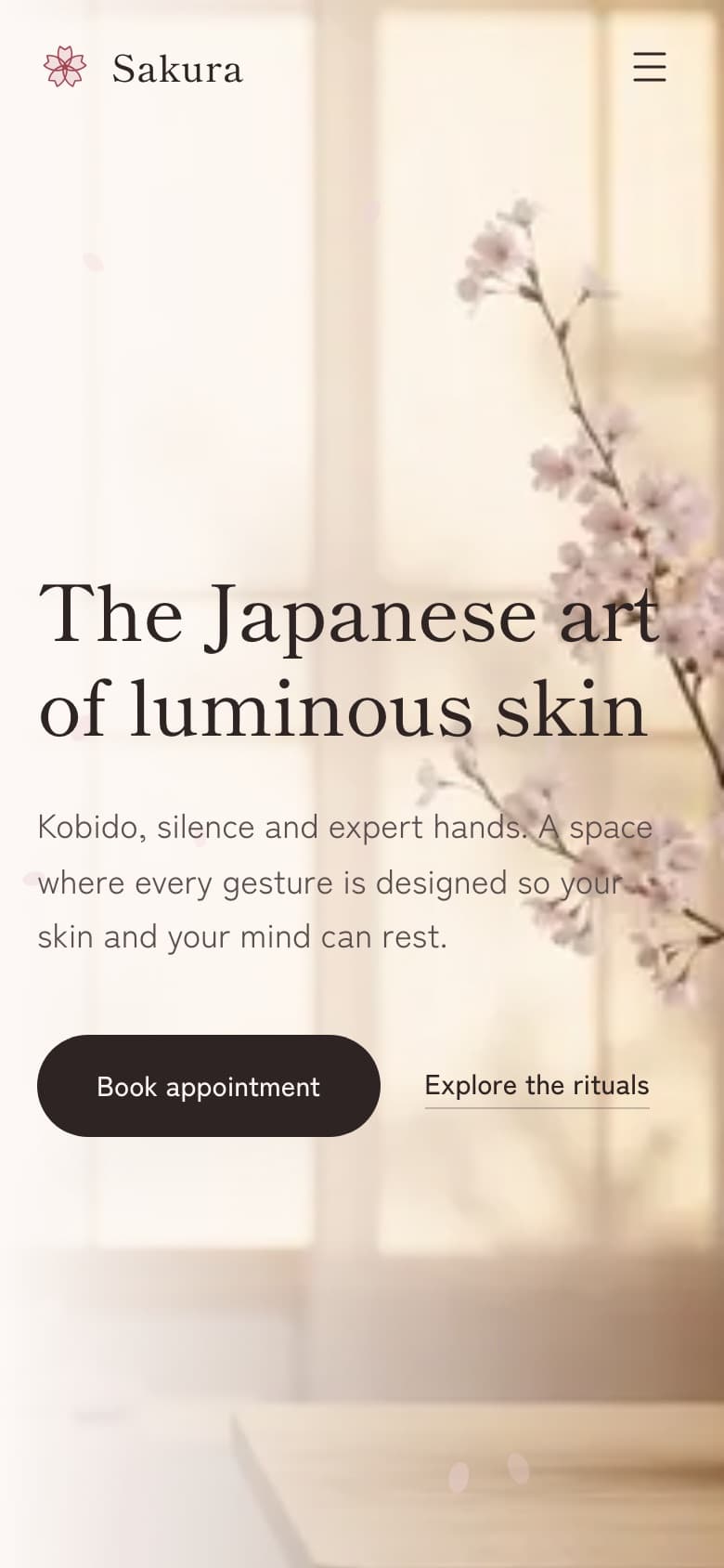 Sakura Beauty Rituals on mobile, where clients browse and book
